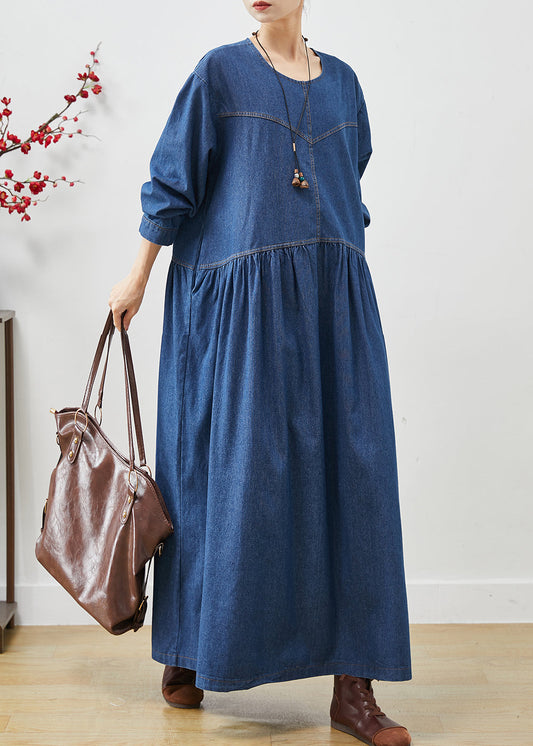 Simple Navy Oversized Denim Long Dress Spring Ap1073