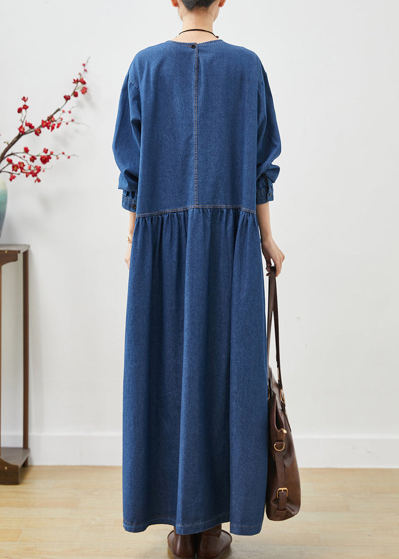 Simple Navy Oversized Denim Long Dress Spring Ap1073