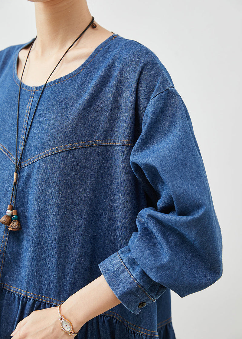 Simple Navy Oversized Denim Long Dress Spring Ap1073