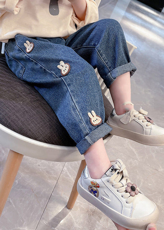 Simple Navy Patchwork Elastic Waist Dnim Pants Tv014