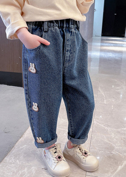 Simple Navy Patchwork Elastic Waist Dnim Pants Tv014