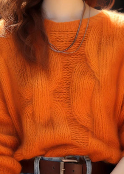 Simple Orange O Neck Cozy Knit Sweaters Winter Wx010