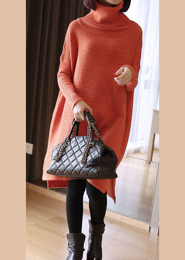 Simple Orange Turtle Neck Oversized Knitted Long Sweater Spring Ly1439