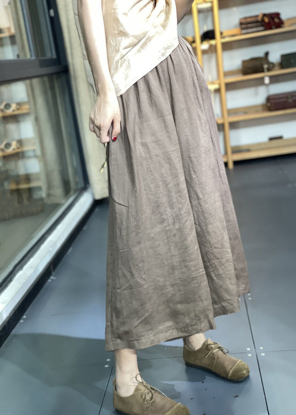 Simple Pink Pockets Elastic Waist Crop Pants Summer Uu1014