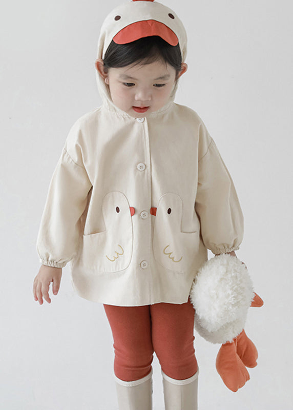 Simple Pink Print Button Hooded Coat Fall Qv034