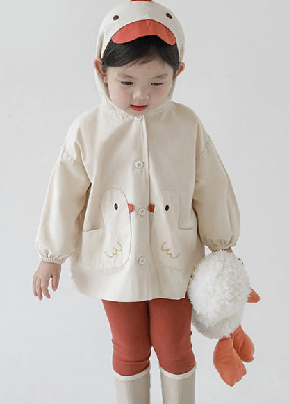 Simple Pink Print Button Hooded Coat Fall Qv034