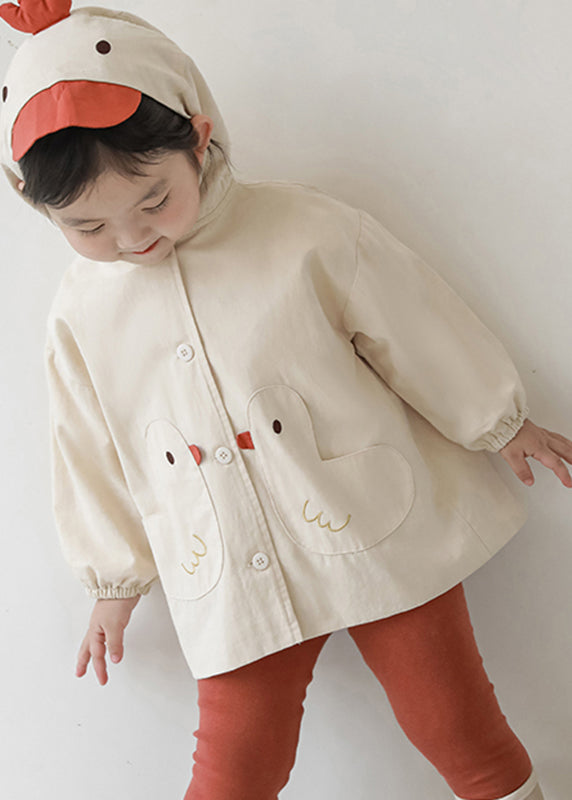 Simple Pink Print Button Hooded Coat Fall Qv034