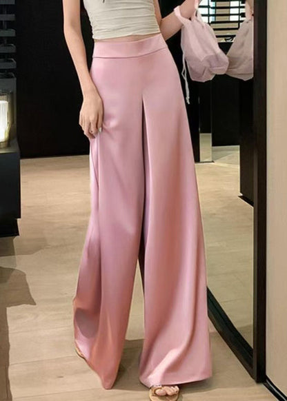 Silk High Summer Waist Pants Wide Pink Simple Leg