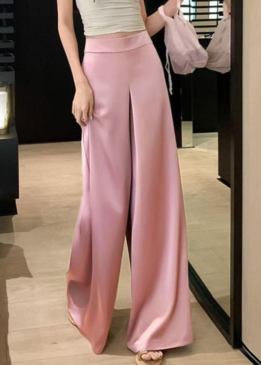 Silk High Summer Waist Pants Wide Pink Simple Leg