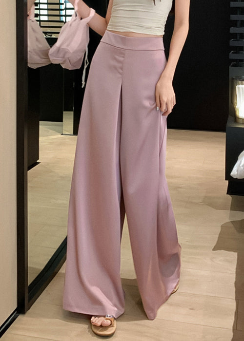 Silk High Summer Waist Pants Wide Pink Simple Leg