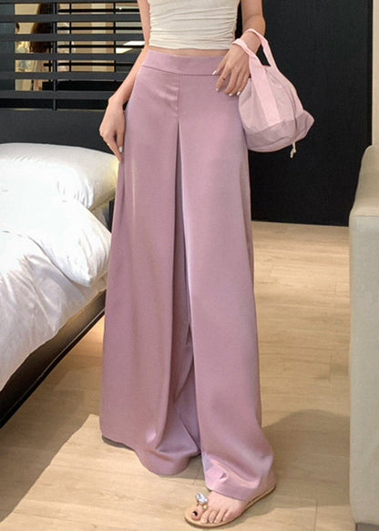 Silk High Summer Waist Pants Wide Pink Simple Leg