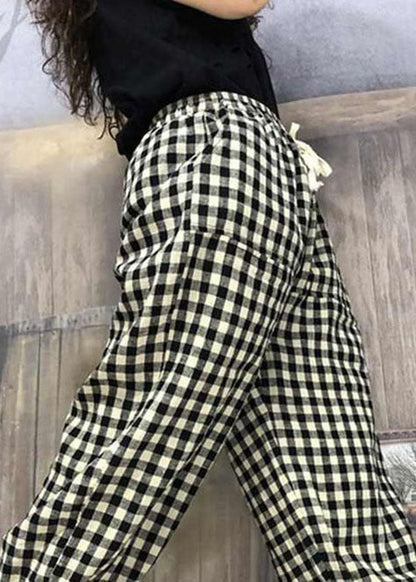 Simple Plaid Pocket Patchwork Cotton Crop Pants Summer Ly0617