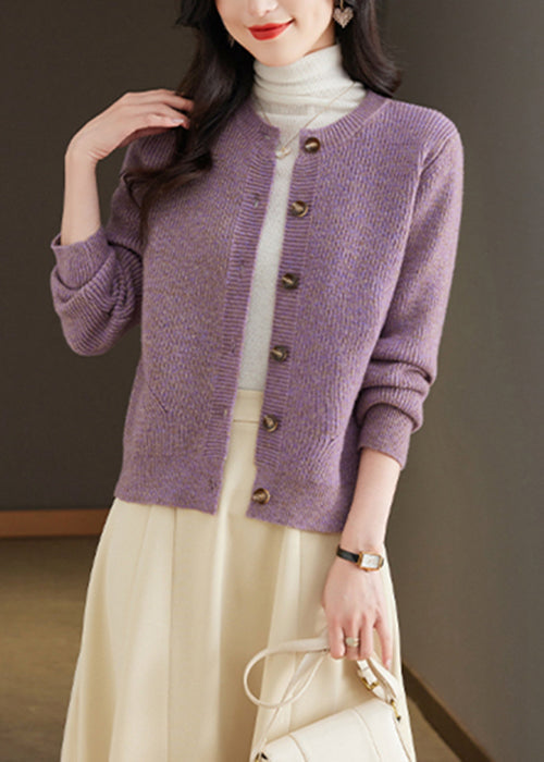 Simple Purple O Neck Button Knit Cardigan Fall Qs001