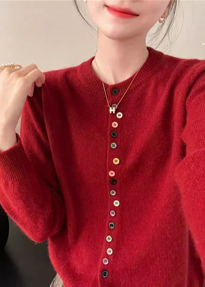 Simple Red O Neck Button Woolen Coats Spring Tf025