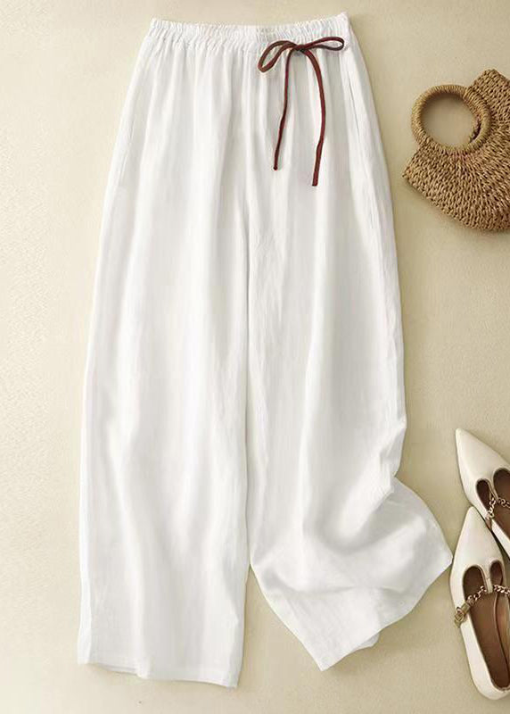Simple Red Elastic Waist Cotton Crop Pants Summer Gg022