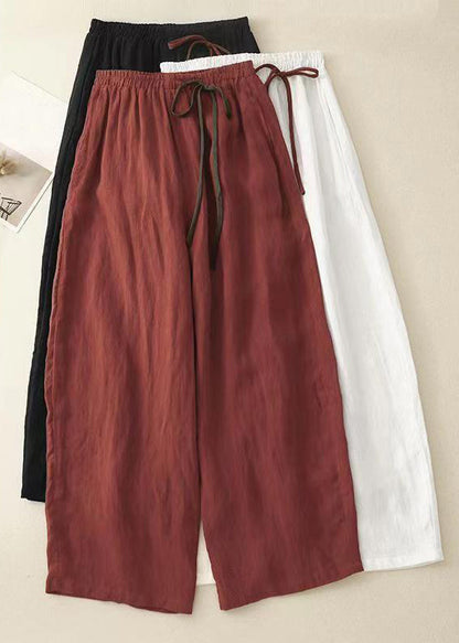 Simple Red Elastic Waist Cotton Crop Pants Summer Gg022
