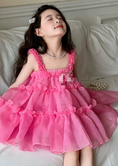 Simple Red Square Collar Chiffon Kids Dress and Shorts Two Pieces Set Summer Ew027