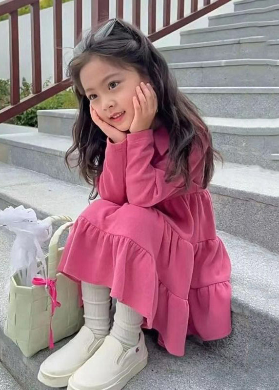 Simple Rose Patchwork Wrinkled Kids Long Dresses Fall Ss1041