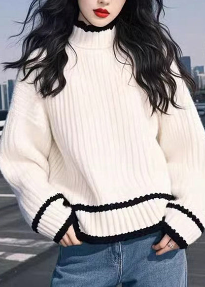 Simple Versatile White O Neck Thick Knit Sweaters Spring Yy029