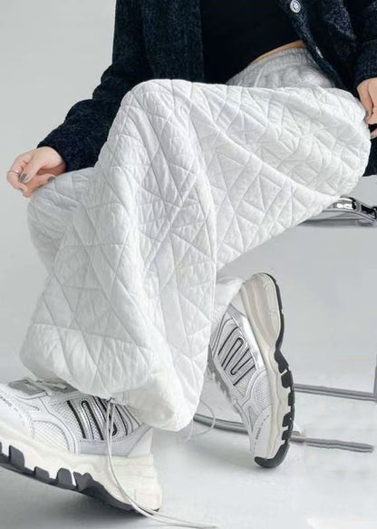Simple White Drawstring Elastic Waist Pants Winter Rm028
