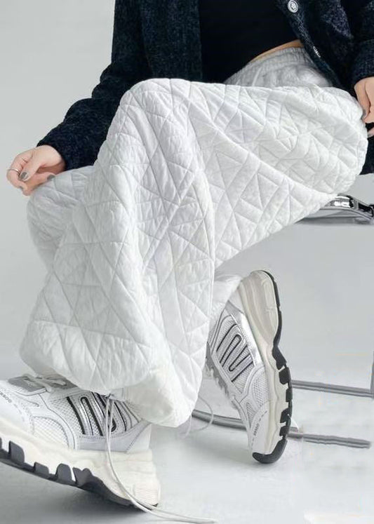 Simple White Drawstring Elastic Waist Pants Winter Rm028