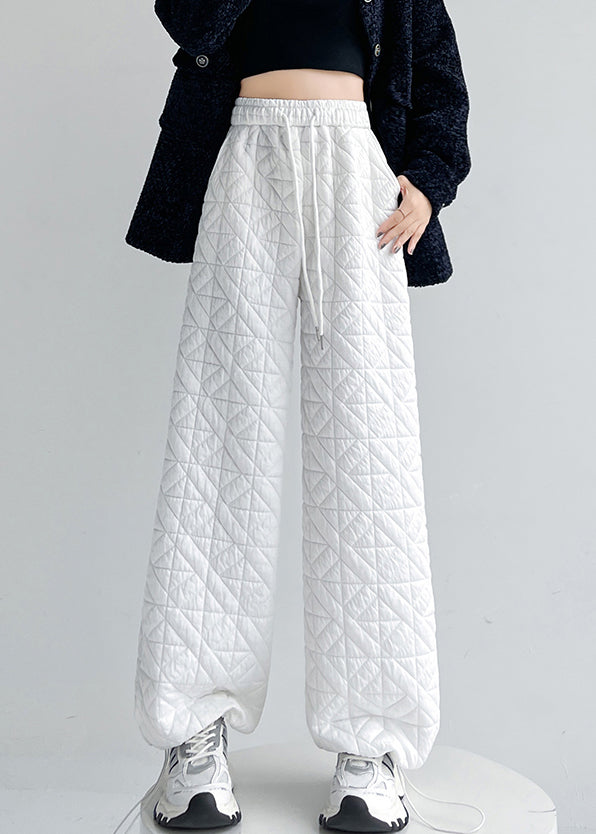 Simple White Drawstring Elastic Waist Pants Winter Rm028