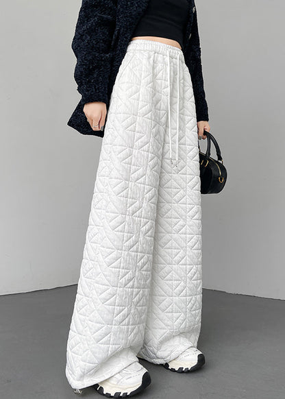 Simple White Drawstring Elastic Waist Pants Winter Rm028
