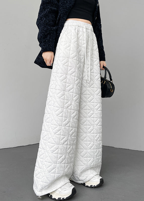 Simple White Drawstring Elastic Waist Pants Winter Rm028