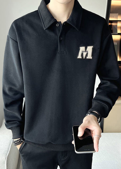 Tc022 Sweatshirt Warm Spring Button Simple White Embroideried Fleece