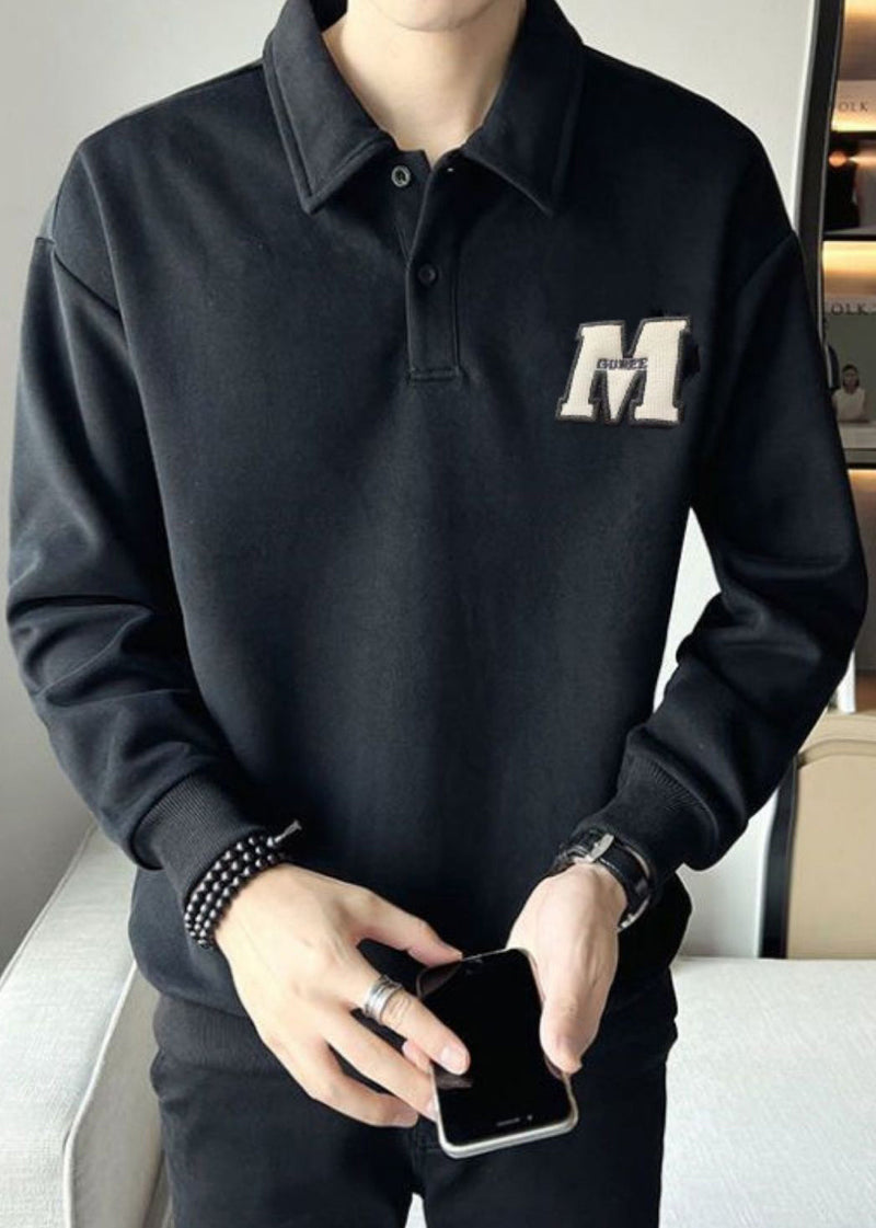 Tc022 Sweatshirt Warm Spring Button Simple White Embroideried Fleece