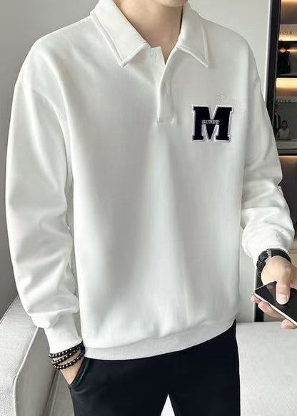 Tc022 Sweatshirt Warm Spring Button Simple White Embroideried Fleece