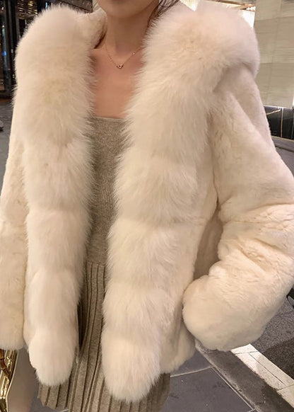 Simple White Fur Collar Mink Hair Coat Winter Ty019