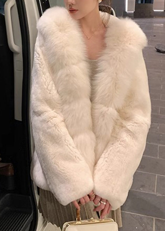 Simple White Fur Collar Mink Hair Coat Winter Ty019
