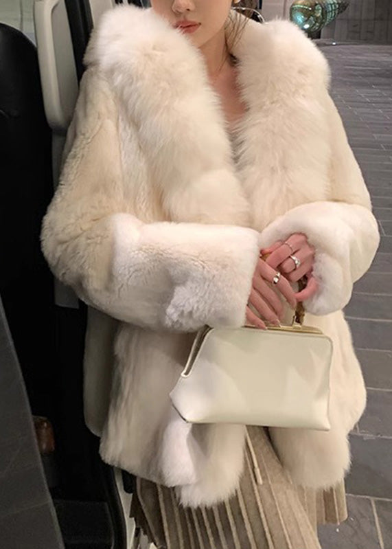 Simple White Fur Collar Mink Hair Coat Winter Ty019