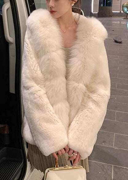 Simple White Fur Collar Mink Hair Coat Winter Ty019
