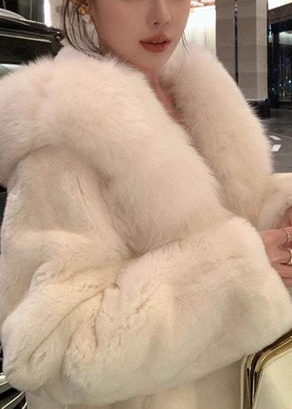 Simple White Fur Collar Mink Hair Coat Winter Ty019