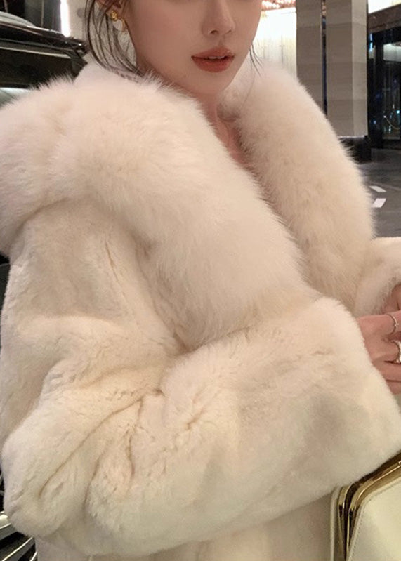 Simple White Fur Collar Mink Hair Coat Winter Ty019
