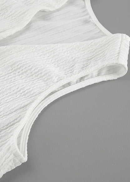 Simple White Lace Up Cotton Tops and Shorts Two Pieces Set Sleeveless Bb053