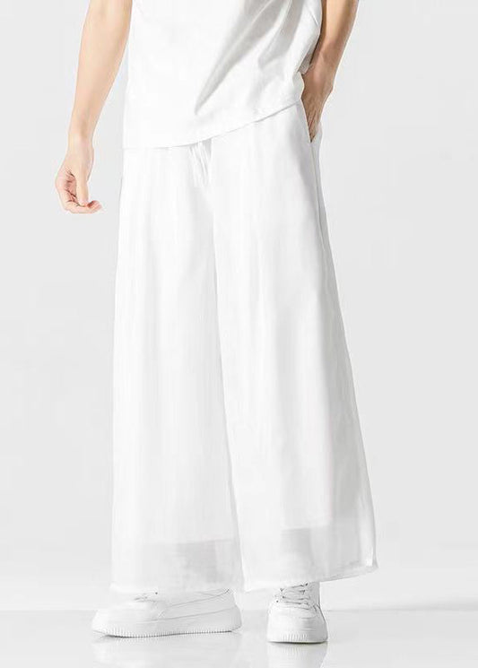 Simple White Pockets Ice Silk Pants Clothing Summer Yt032
