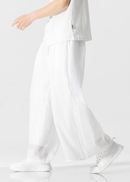 Simple White Pockets Ice Silk Pants Clothing Summer Yt032