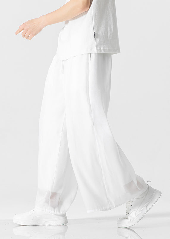 Simple White Pockets Ice Silk Pants Clothing Summer Yt032