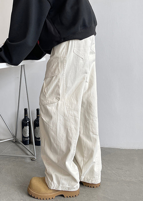 Waist Pants Elastic White Lace Pockets Up Cotton Simple