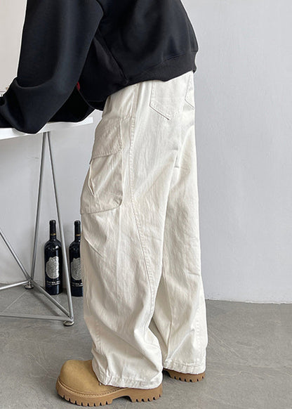Waist Pants Elastic White Lace Pockets Up Cotton Simple