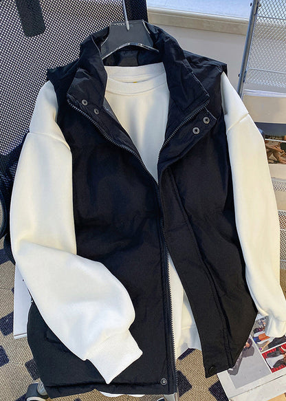 Simple White Stand Collar Zippered Cotton Filled Waistcoat Sleeveless Rn009
