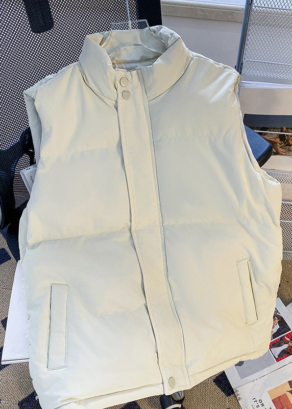 Simple White Stand Collar Zippered Cotton Filled Waistcoat Sleeveless Rn009