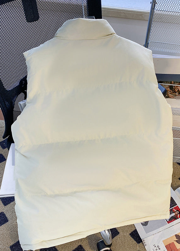 Simple White Stand Collar Zippered Cotton Filled Waistcoat Sleeveless Rn009