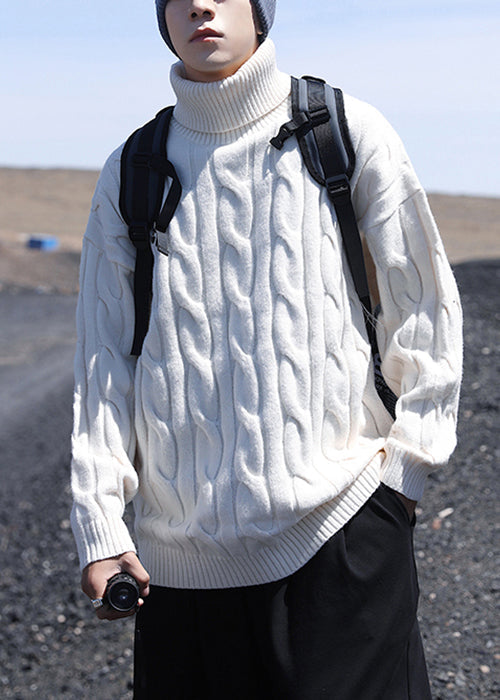 Simple White Turtleneck Knit Sweater Winter Rj047
