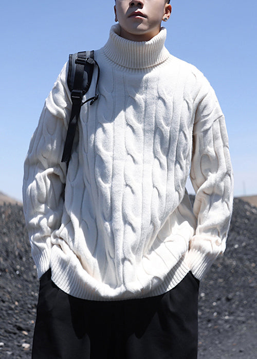 Simple White Turtleneck Knit Sweater Winter Rj047