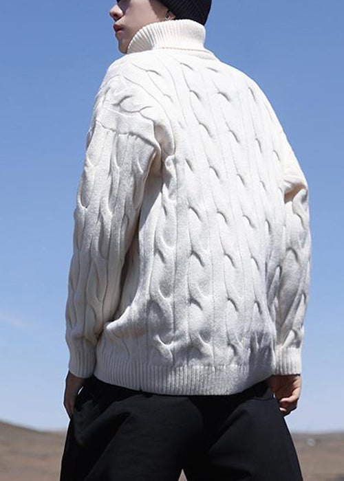 Simple White Turtleneck Knit Sweater Winter Rj047