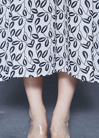 Simple White V Neck Oversized Print Chiffon Long Dresses Spring Ly1849